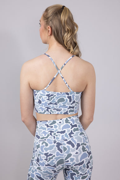 Local Girl Crossover Strap Sports Bra for Women in Light Grey Camo