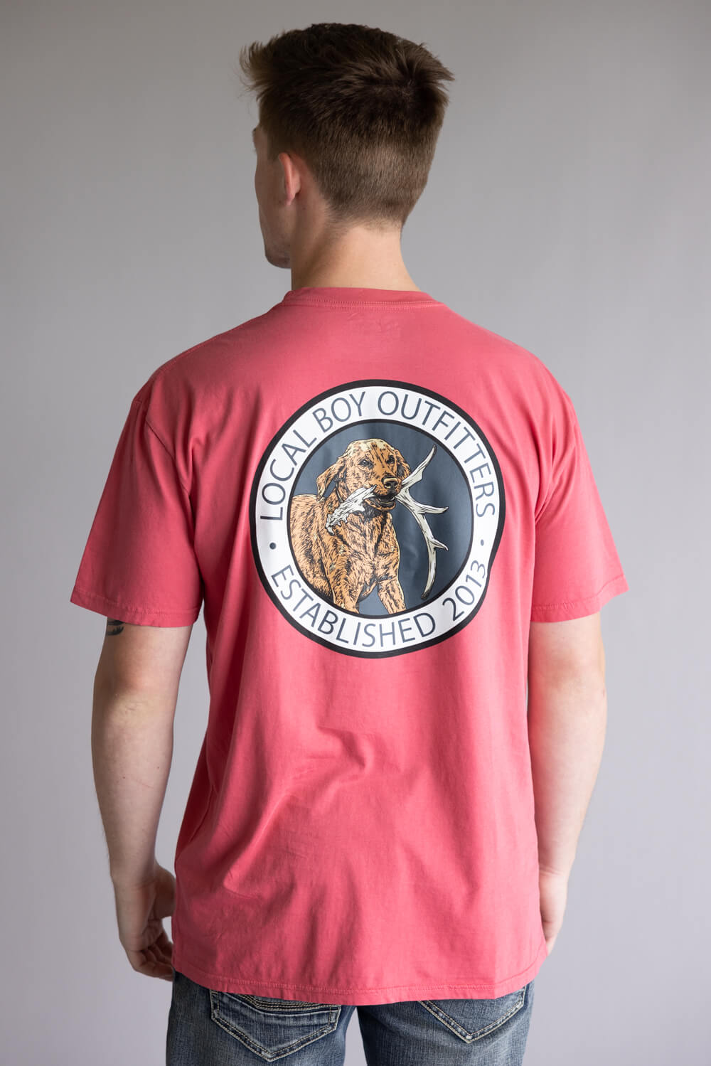 Local Boy Antler Retrieve Tee for Men in Brick Red