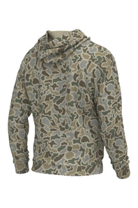 back image of youth sized camo hoodie on white background