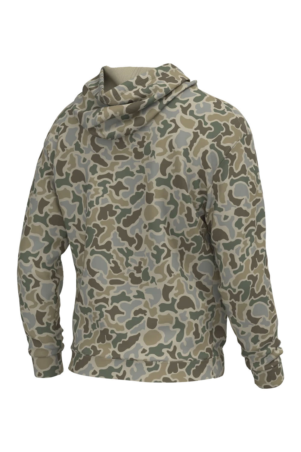 back image of youth sized camo hoodie on white background