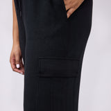 Love Tree Cargo Scuba Knit Lounge Pants for Women in Black
