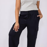 Love Tree Cargo Scuba Knit Lounge Pants for Women in Black