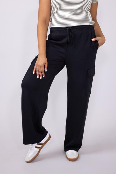 Love Tree Cargo Scuba Knit Lounge Pants for Women in Black