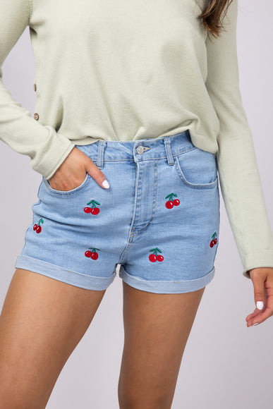 Love Tree Cherry Embroidered Denim Shorts for Women