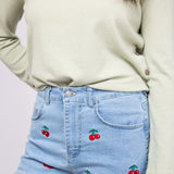 Love Tree Cherry Embroidered Denim Shorts for Women