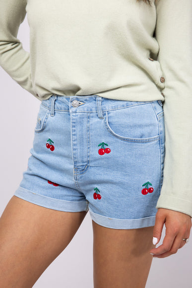 Love Tree Cherry Embroidered Denim Shorts for Women