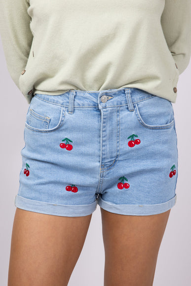 Love Tree Cherry Embroidered Denim Shorts for Women