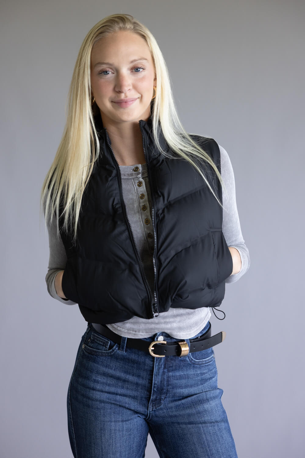 Love Tree Cropped Puffer Vest for Women in Black