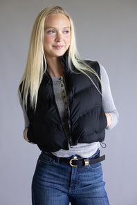 Love Tree Cropped Puffer Vest for Women in Black