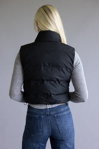 Love Tree Cropped Puffer Vest for Women in Black