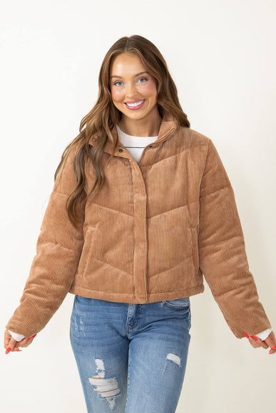 Love Tree Corduroy Puffer Jacket for Women in Brown
