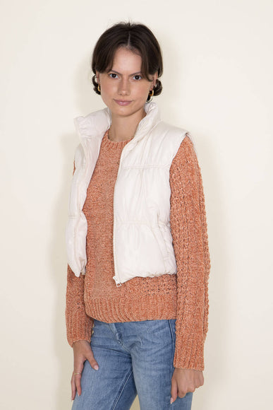 Love Tree Cropped Puffer Vest for Women in Cream