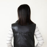 Love Tree Faux Leather Full Length Puffer Vest for Women in Black