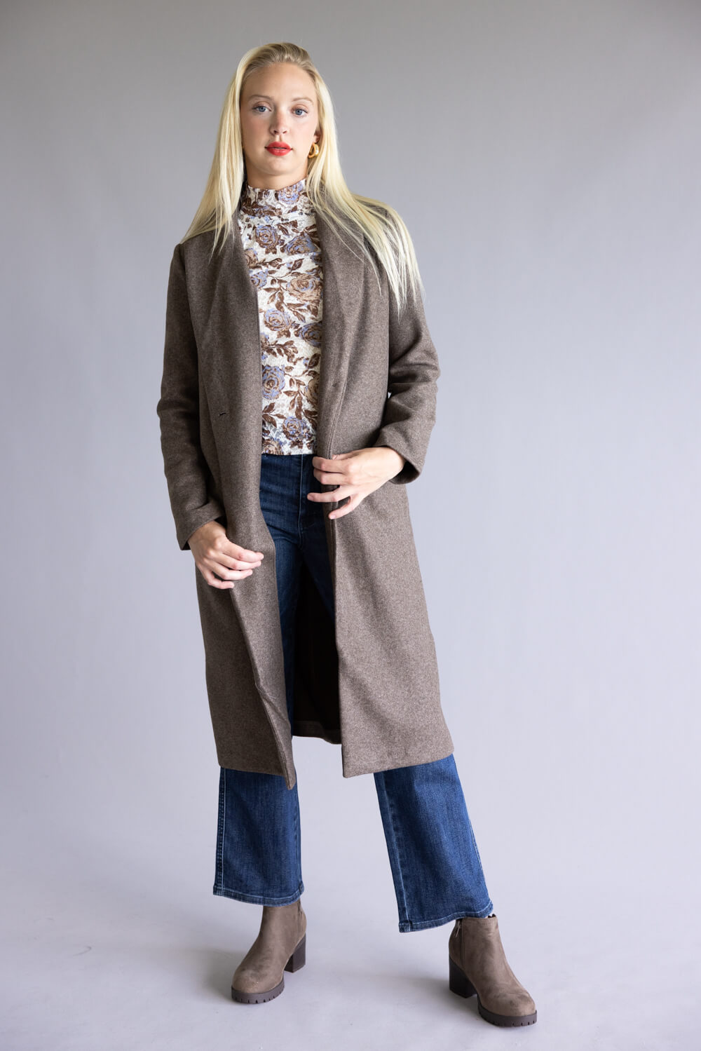 Love Tree Full Length Long Coat for Women in Brown | 80290JN-BROWN
