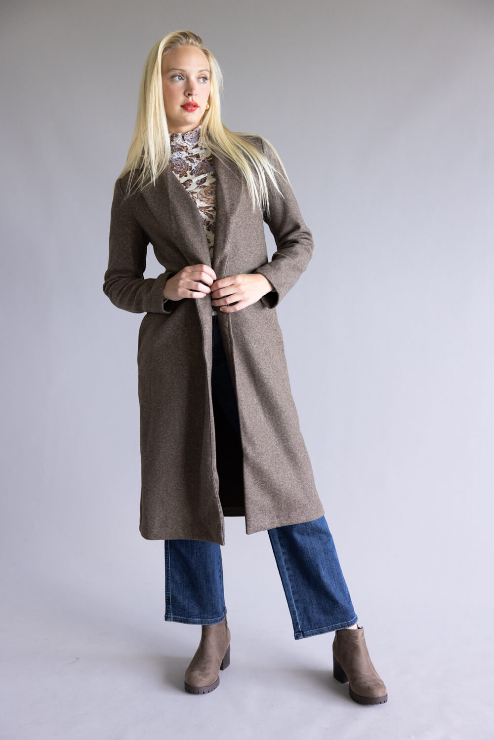 Love Tree Full Length Long Coat for Women in Brown | 80290JN-BROWN