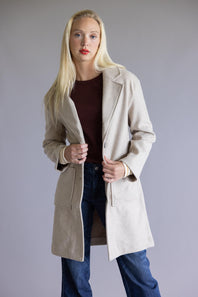 Love Tree Patch Pocket Long Coat for Women in Oatmeal
