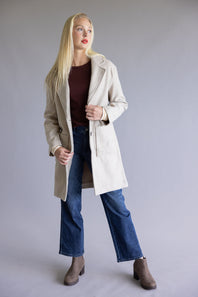 Love Tree Patch Pocket Long Coat for Women in Oatmeal