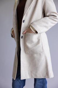 Love Tree Patch Pocket Long Coat for Women in Oatmeal