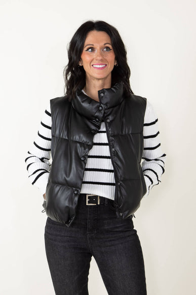 Love Tree Pleather Puffer Vest for Women in Black