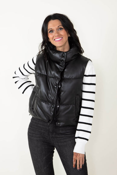 Love Tree Pleather Puffer Vest for Women in Black