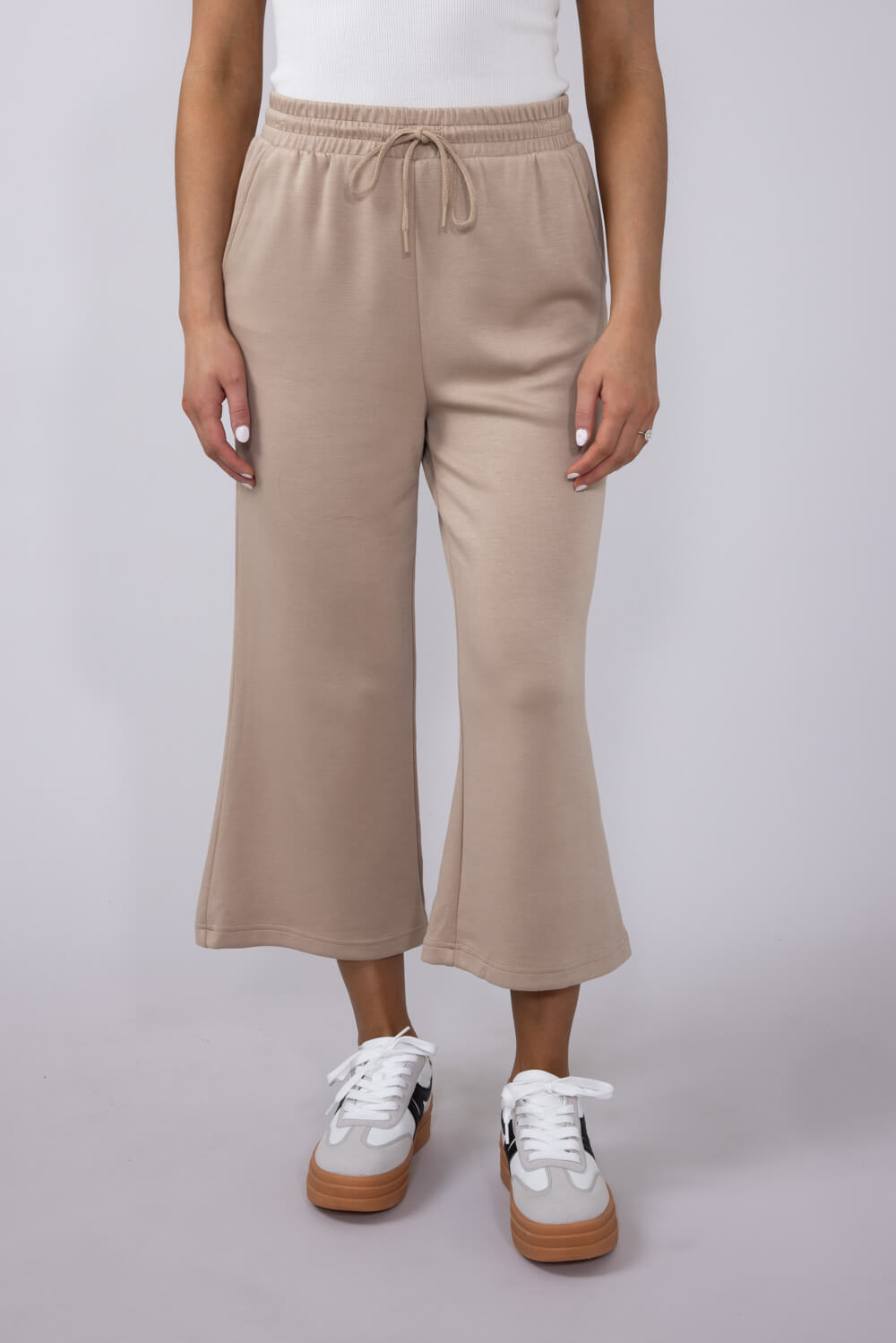 Love Tree Scuba Knit Cropped Wide Leg Lounge Pants for Women in Taupe –  Glik's