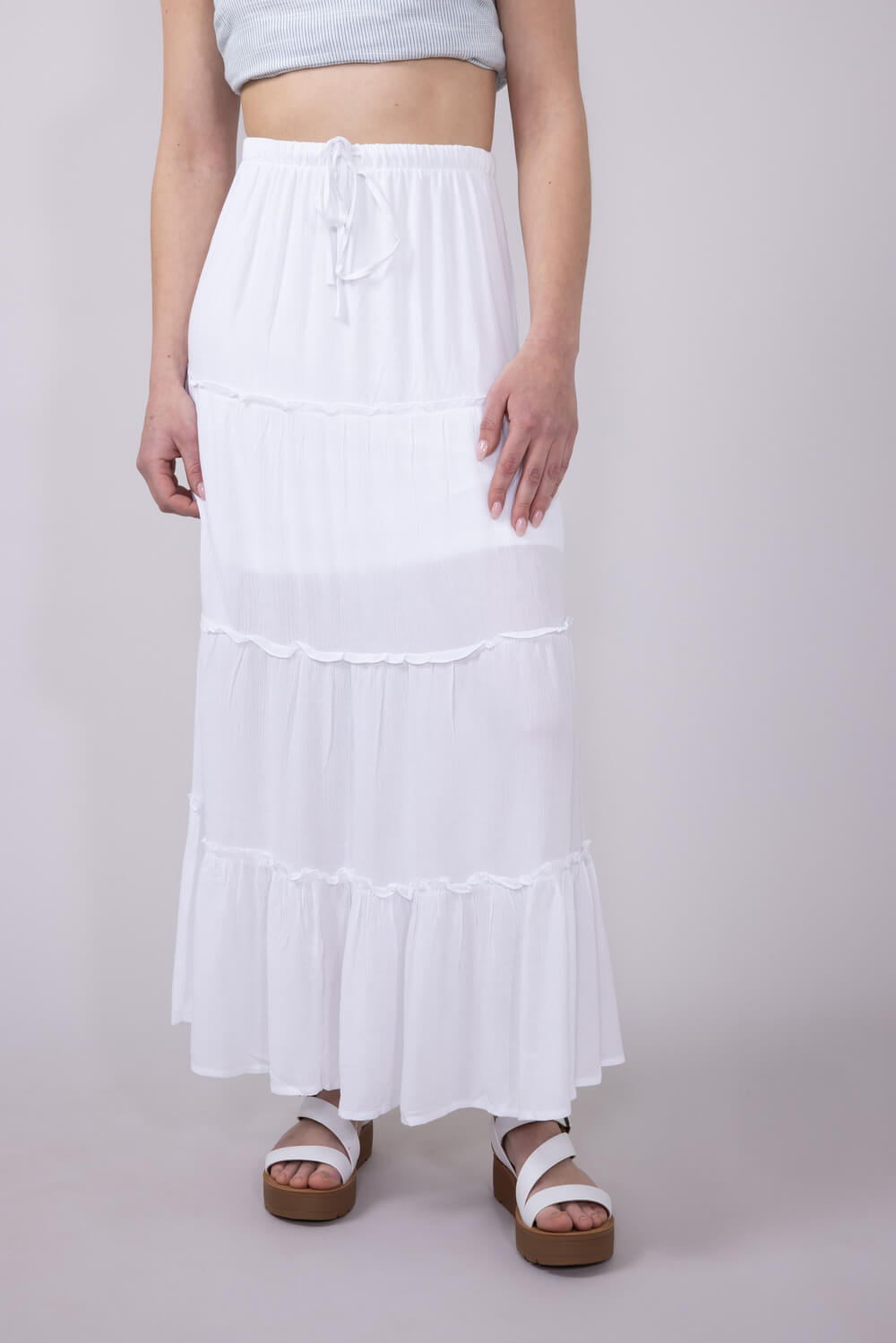Love Tree Tiered Maxi Beach Skirt for Women in White | 7335SM