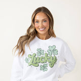 Lucky Clovers Graphic Fleece Sweatshirt for Women in White