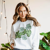 Lucky Clovers Graphic Fleece Sweatshirt for Women in White