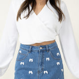 Bow Embellished Denim Mini Skirt for Women