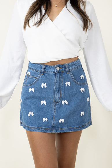 Bow Embellished Denim Mini Skirt for Women