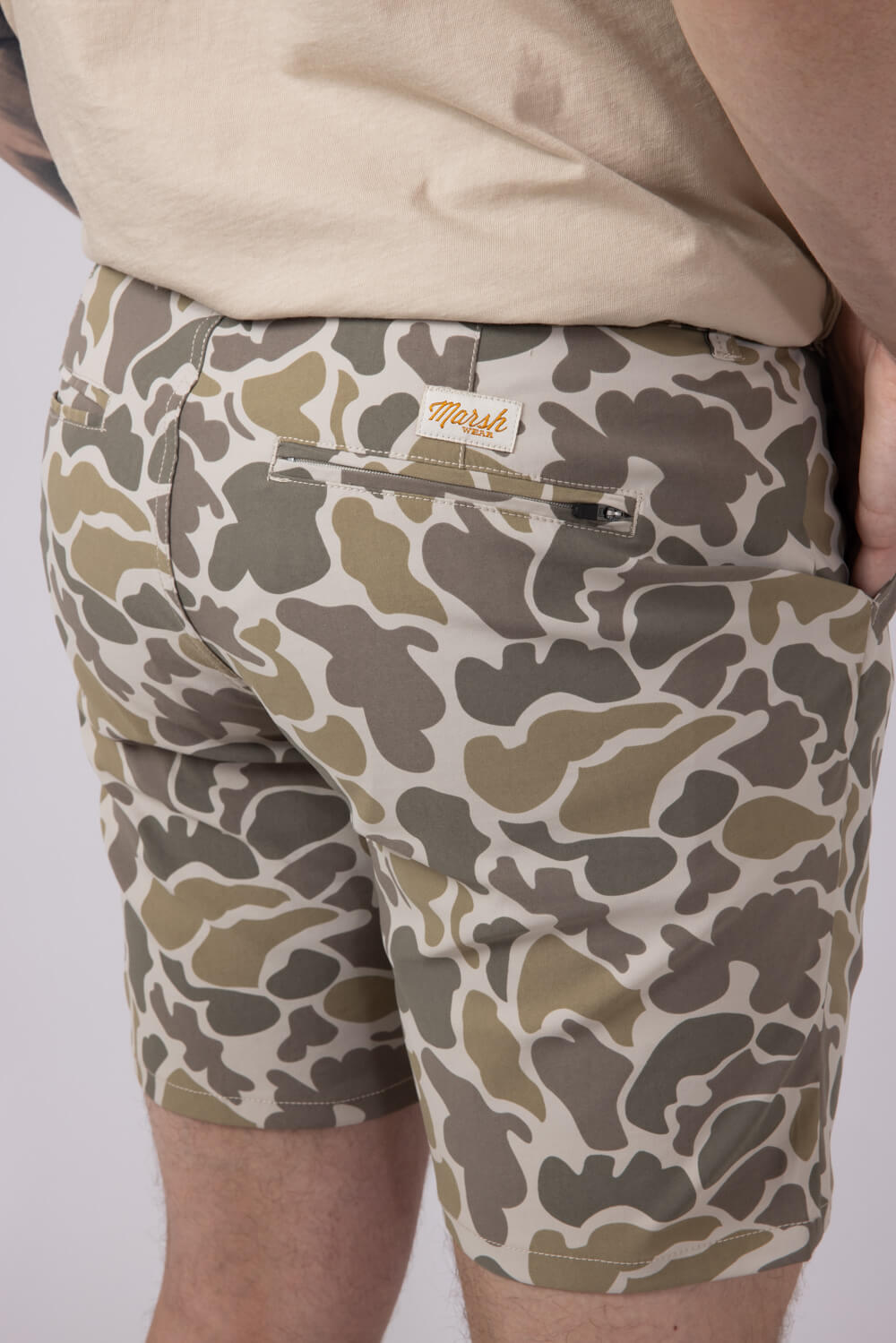 Marsh Wear Prime Hagood 8” Shorts for Men in Khaki Mallard Camo