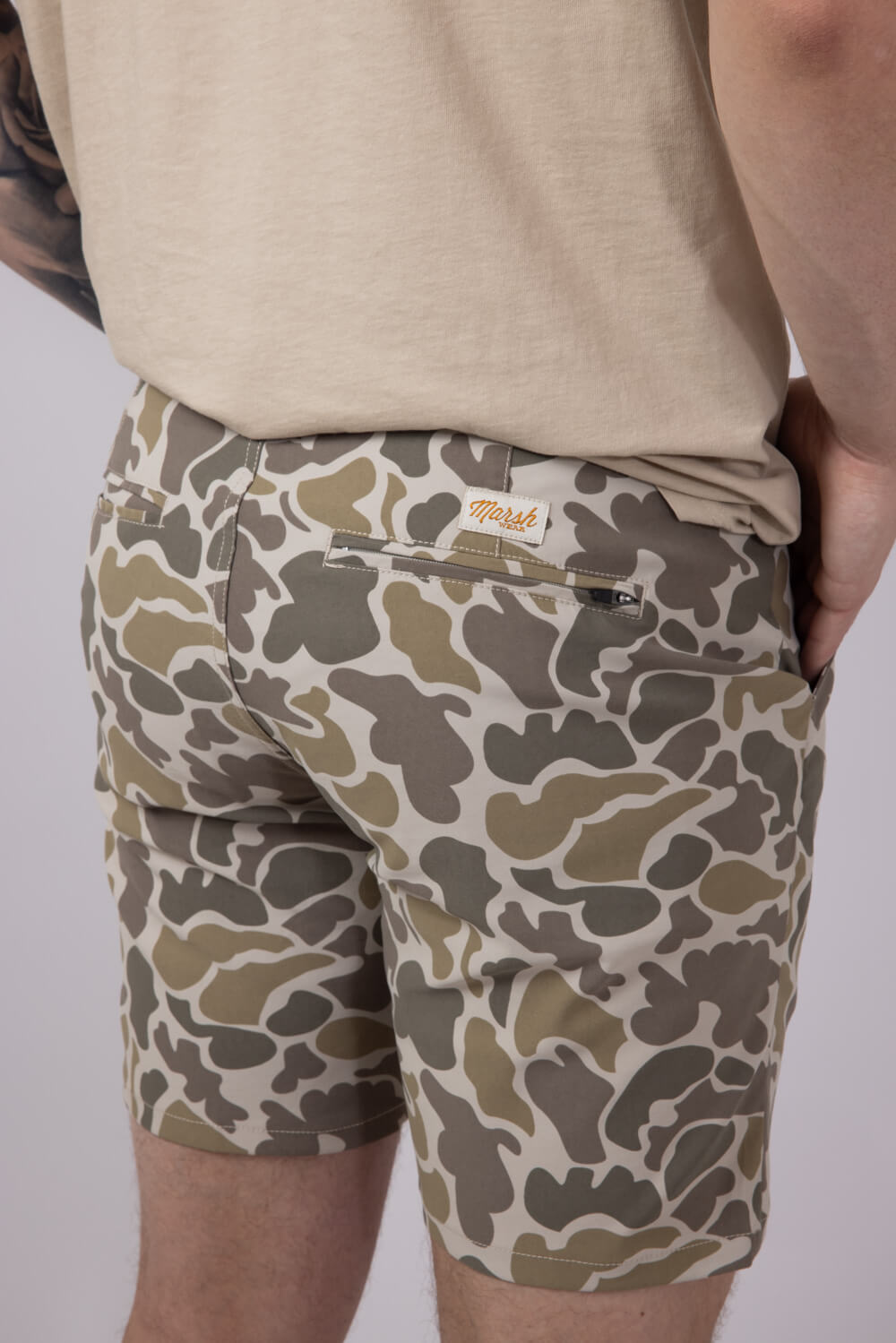 Marsh Wear Prime Hagood 8” Shorts for Men in Khaki Mallard Camo