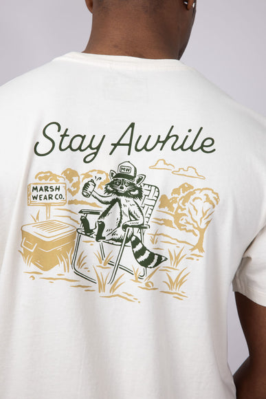 Marsh Wear Stay Awhile Raccoon T-Shirt for Men in White