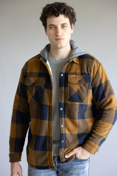 Sherpa Lined Polar Hooded Shacket for Men in Wood