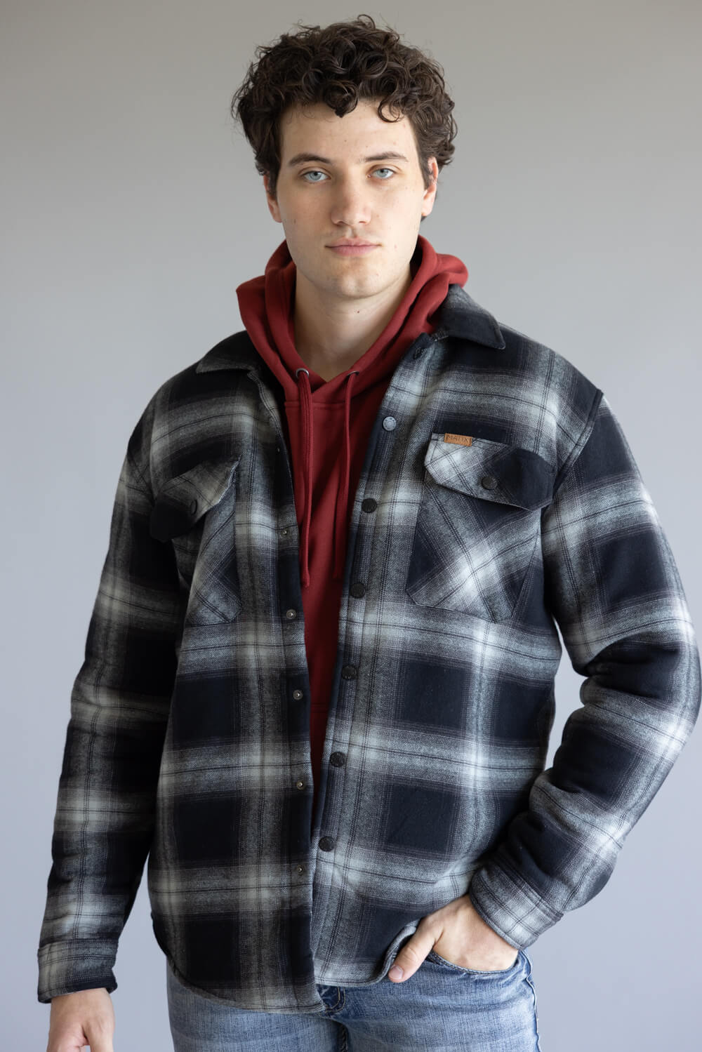 Sherpa Lined Shirt Jacket for Men in Black