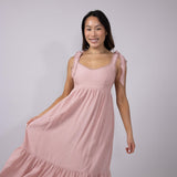 Maxi Tie Sleeve Dress for Women in Light Pink