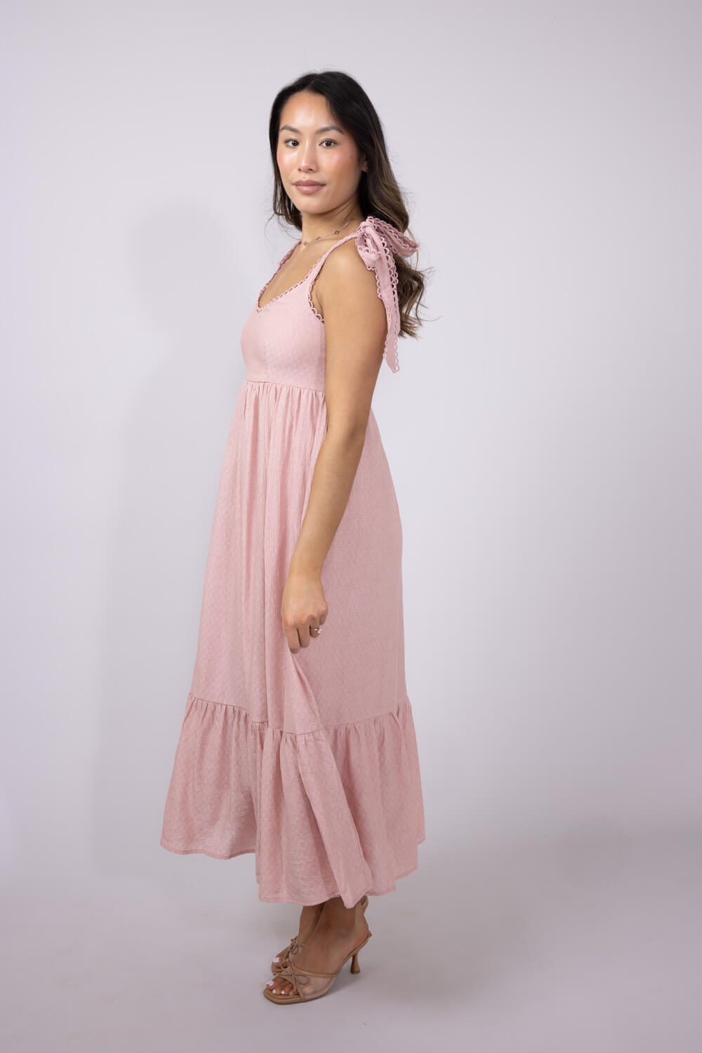 Tie Sleeve Maxi Dress for Women in Light Pink | CR2441