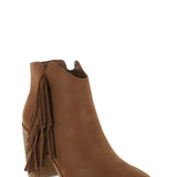 MIA Shoes Cisco Fringe Ankle Booties for Women in Cognac Brown