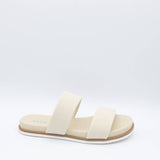 MIA Shoes Valeri 2-Band Slides for Women in Taupe