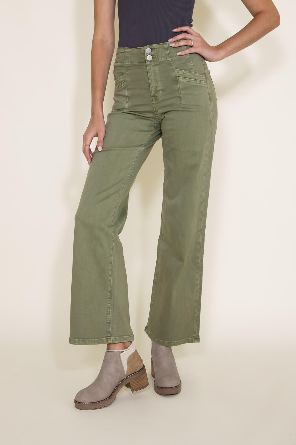 Mica High Rise Wide Leg Jeans for Women in Olive