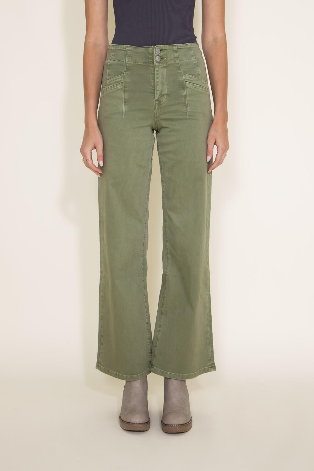 Mica High Rise Wide Leg Jeans for Women in Olive