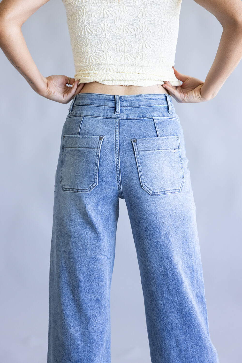 Mica High Rise Patch Pocket Wide Leg Jeans for Women