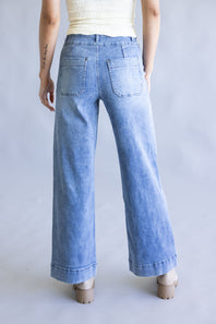 Mica High Rise Patch Pocket Wide Leg Jeans for Women