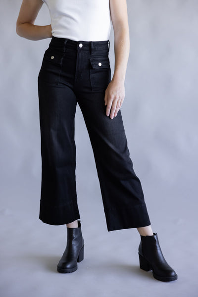 Mica High Rise Cropped Wide Leg Jeans for Women in Black