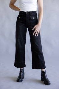Mica High Rise Cropped Wide Leg Jeans for Women in Black