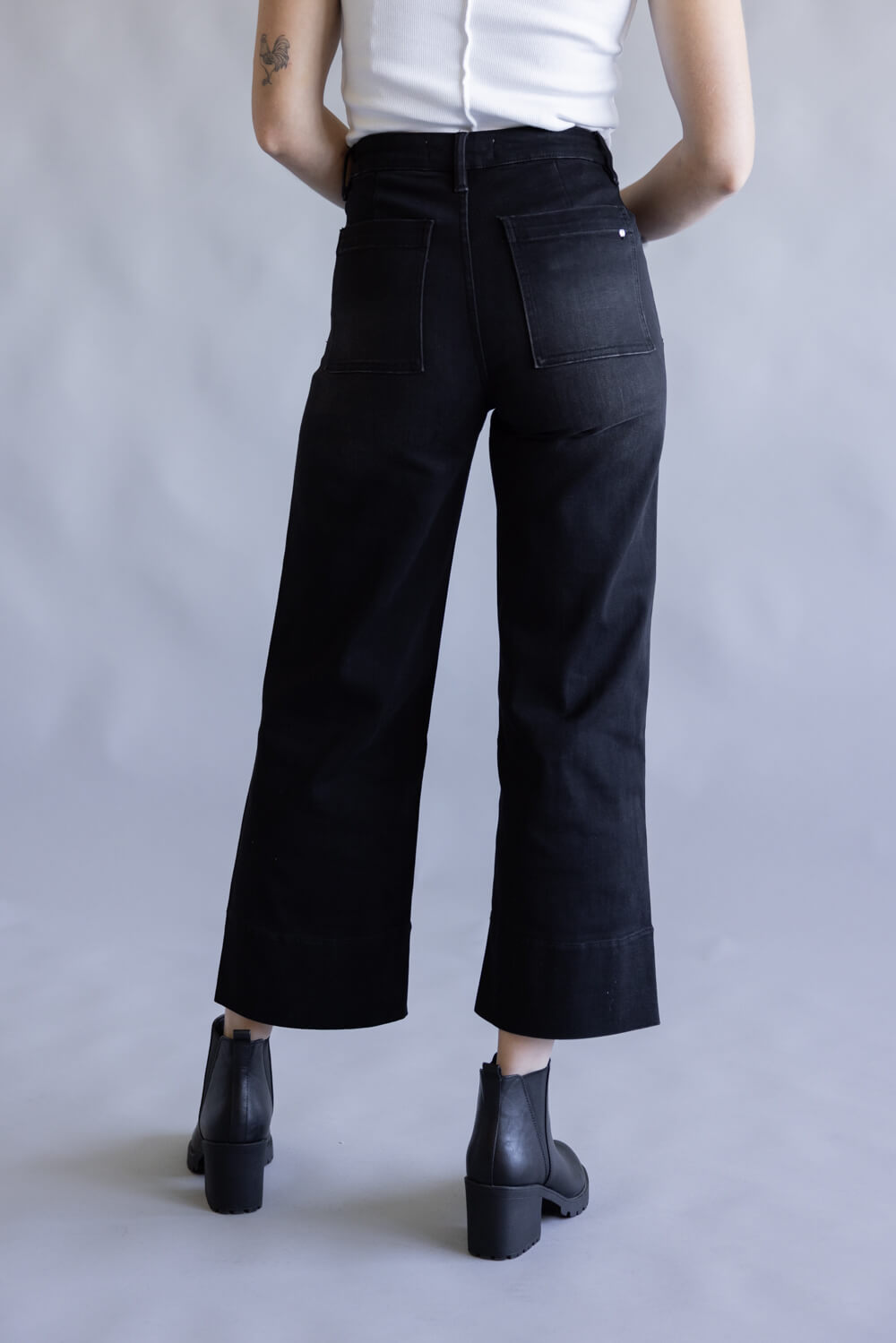 Mica High Rise Cropped Wide Leg Jeans for Women in Black