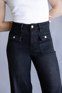 Mica High Rise Cropped Wide Leg Jeans for Women in Black