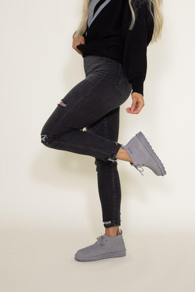 Mica High Rise Distressed Ankle Skinny Crop Jeans for Women in Black