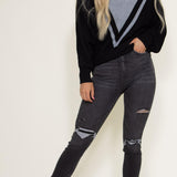 Mica High Rise Distressed Ankle Skinny Crop Jeans for Women in Black