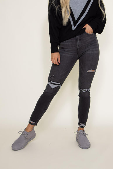 Mica High Rise Distressed Ankle Skinny Crop Jeans for Women in Black